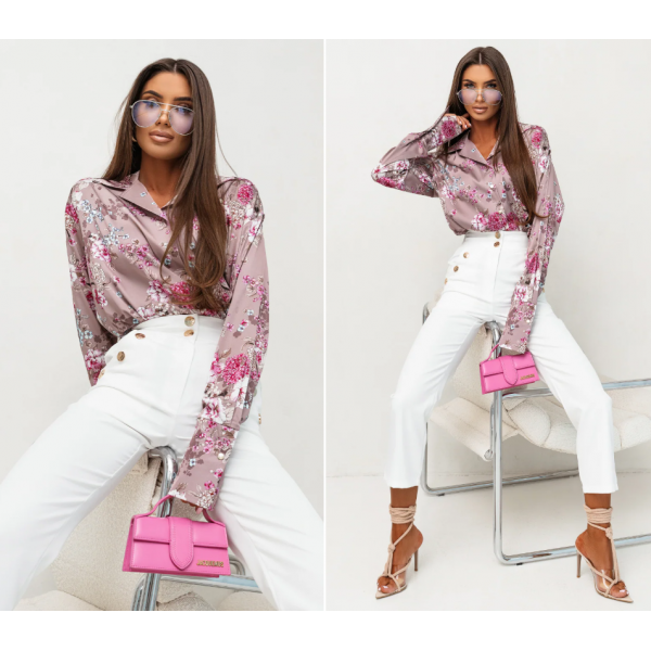 Satenasta srajca - bež rože